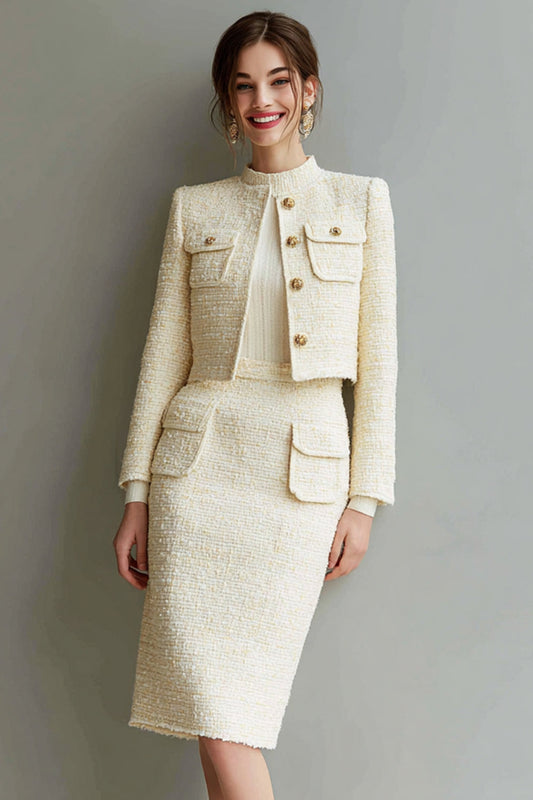 Ivory Bodycon 2-Piece Long Sleeve Work Dress