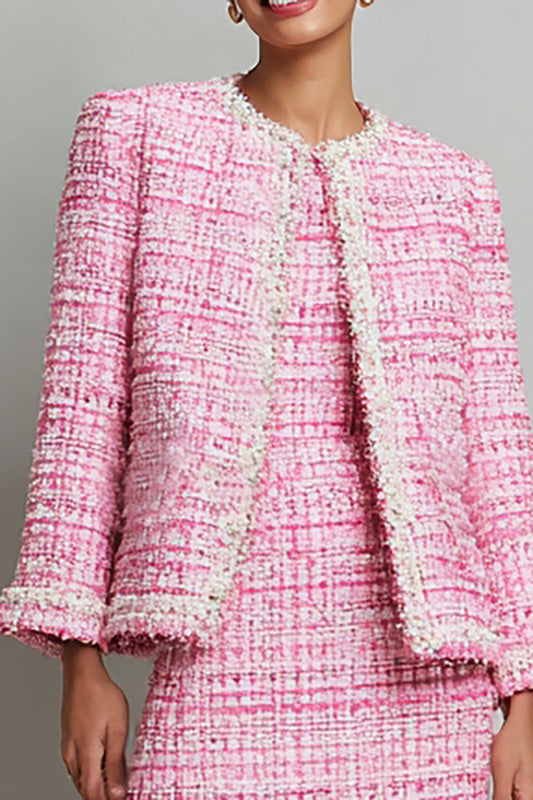 Robe de travail moulante rose à manches longues 2 pièces