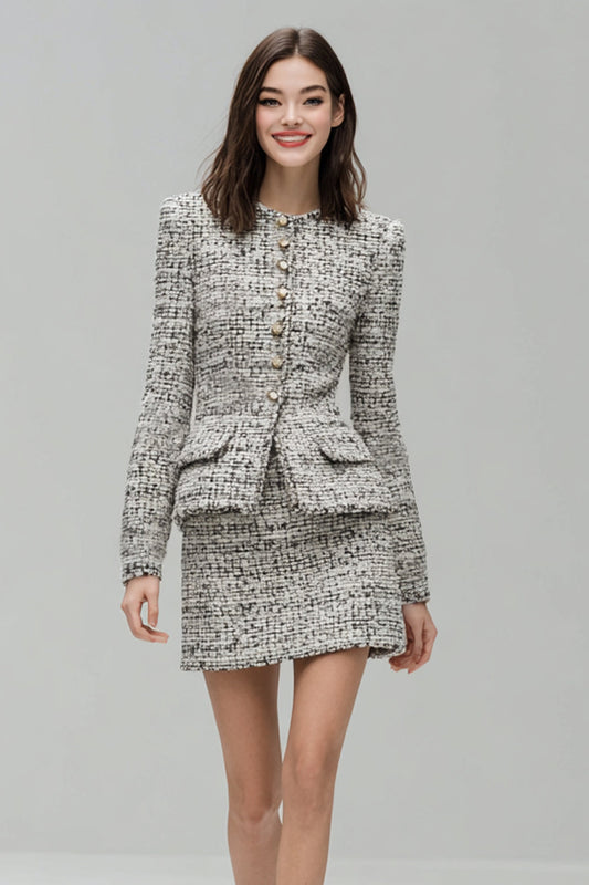 Grey 2-Piece Tweed Pencil Short Work Dress