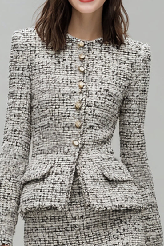 Grey 2-Piece Tweed Pencil Short Work Dress