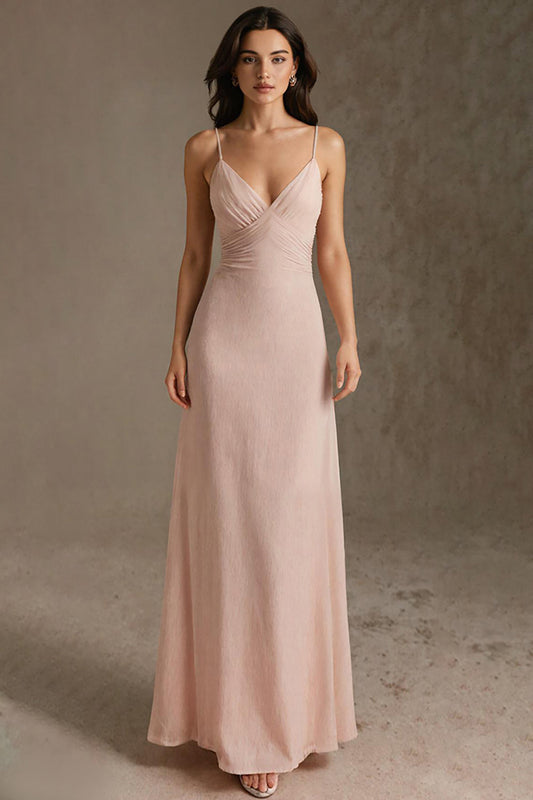 Robe de soirée fourreau rose à bretelles spaghetti