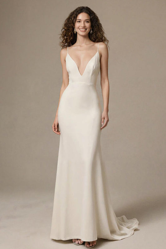 Robe de Soirée Longue Bretelles Fines Sirène Ivoire