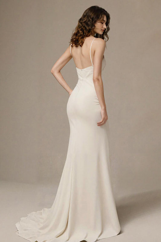 Robe de Soirée Longue Bretelles Fines Sirène Ivoire