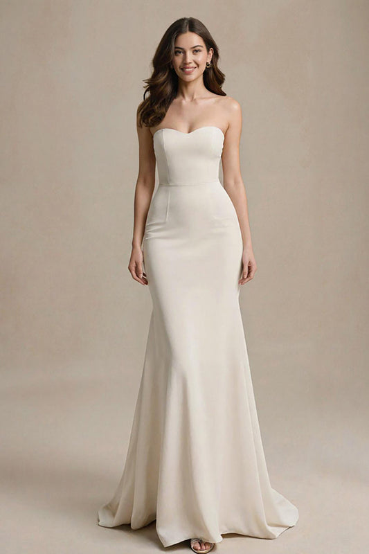 Robe longue de soirée sirène bustier cœur ivoire