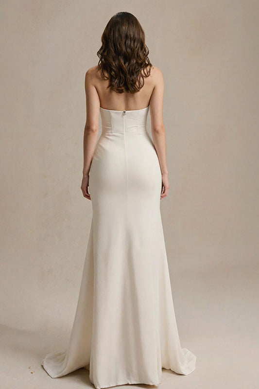 Robe longue de soirée sirène bustier cœur ivoire