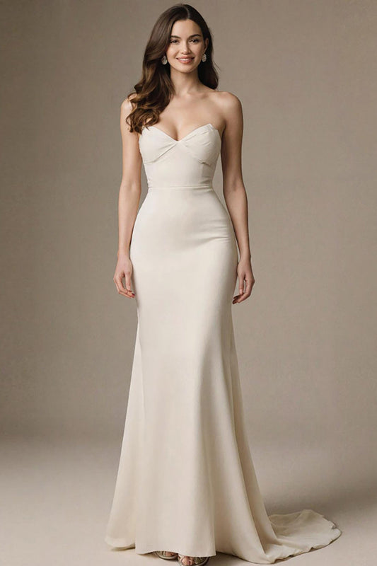 Robe de Soirée Longue Sirène Ivoire avec Cœur