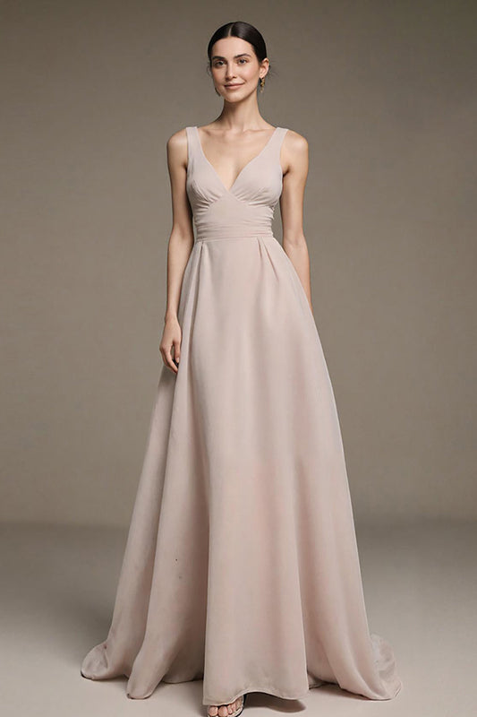 Robe de soirée longue trapèze ivoire à col en V