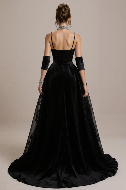 Black Lace Appliqued A-Line Pageant Dress