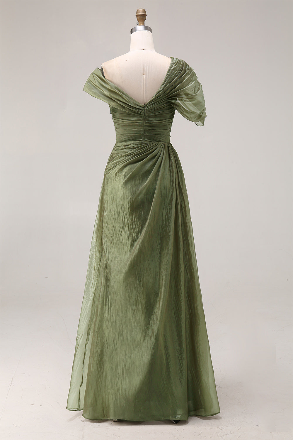 Dusty Sage One Shoulder Pleated A-Line Long Plus Size Formal Dress