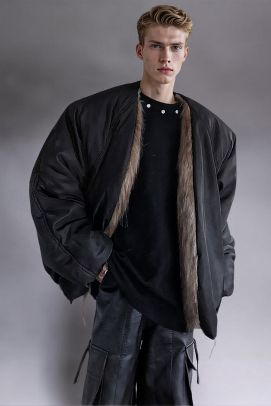 Manteau réversible pour homme en fausse fourrure couleur café