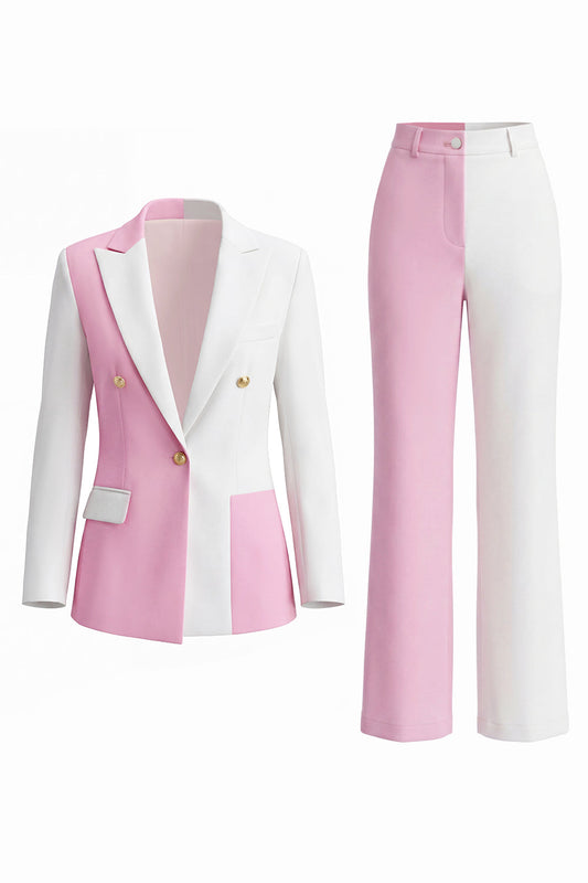 2 Piece White Pink Peak Lapel One Button Women's Suits
