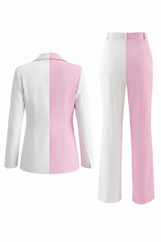 2 Piece White Pink Peak Lapel One Button Women's Suits