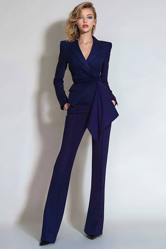 2 Piece Dark Purple Notched Lapel Prom Suits with Sash