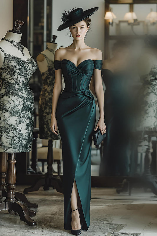 Robe Fourreau Mère de la Mariée avec Corset et Épaules Dénudées