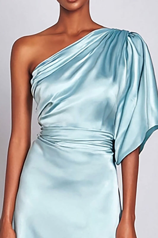 Robe de soirée longue trapèze asymétrique bleu clair