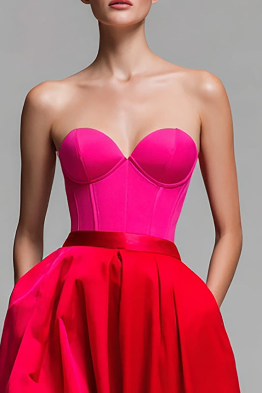 Strapless Red And Fuchsia Corset A-Line Formal Dress