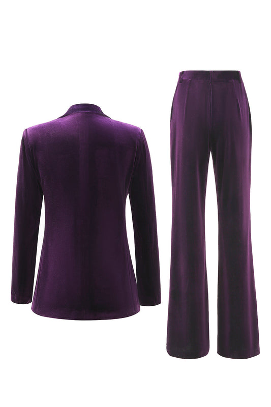 Costumes deux pièces en velours prune avec revers pointus pour femmes