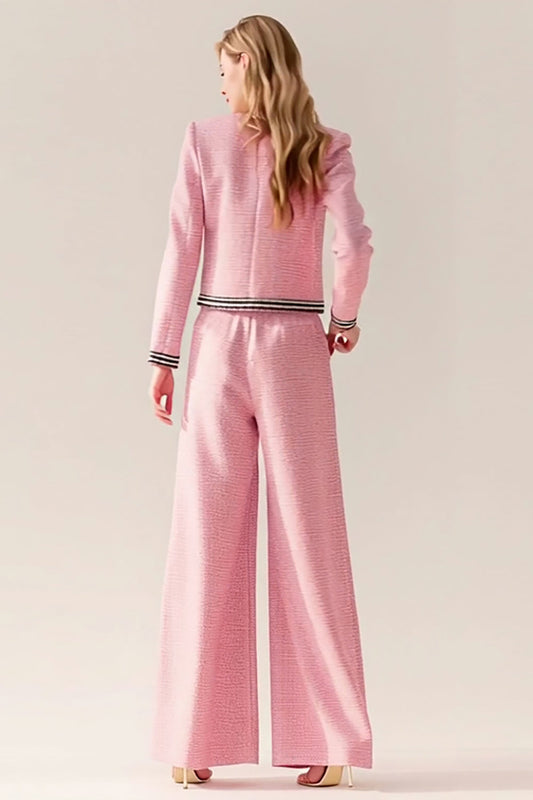 2-piece pink tweed long-sleeve women's suits