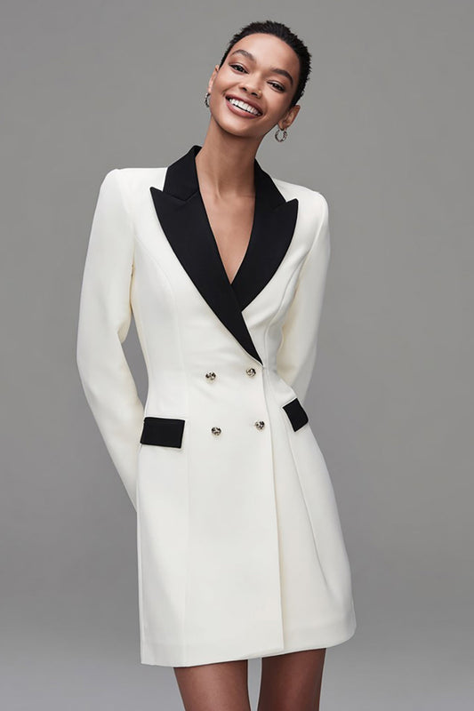 Ivory Shawl Lapel Double-Breasted Women's Blazer