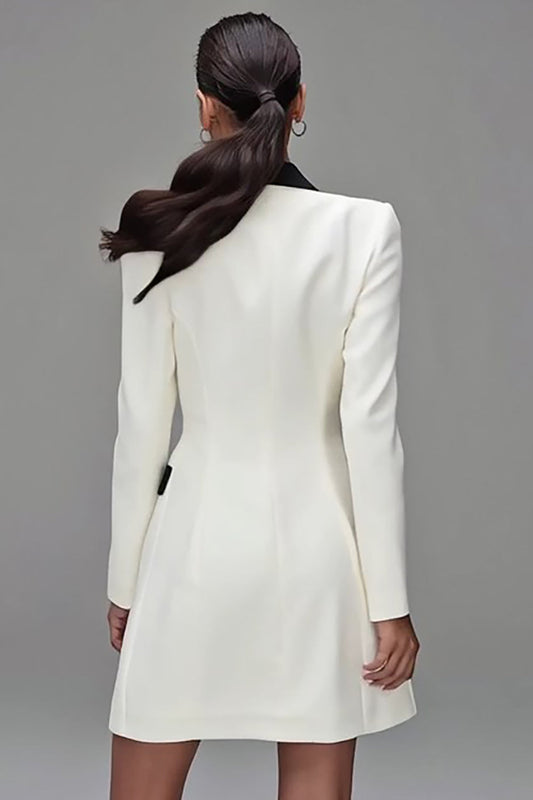 Ivory Shawl Lapel Double-Breasted Women's Blazer