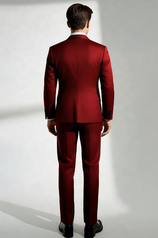 Costume homme bordeaux revers crantés un bouton
