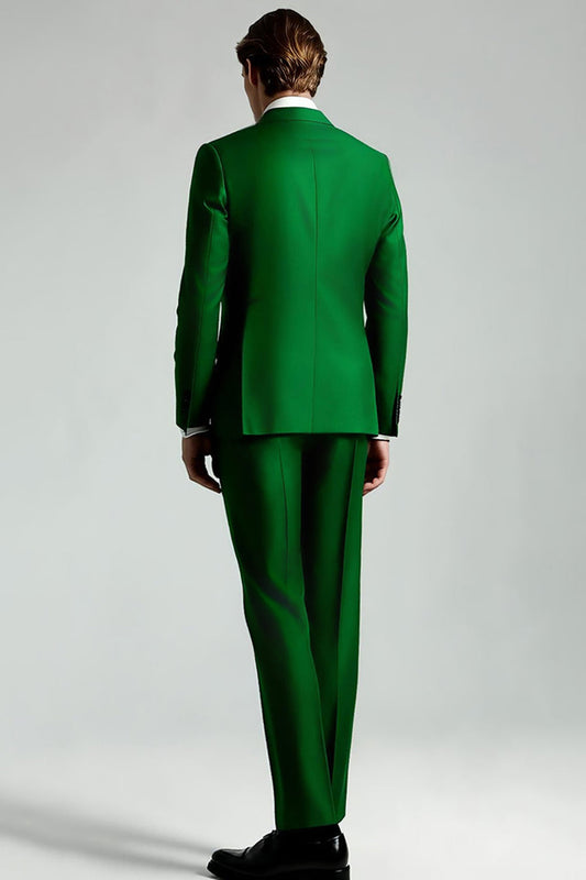 Costume deux pièces homme vert foncé à revers en pointe