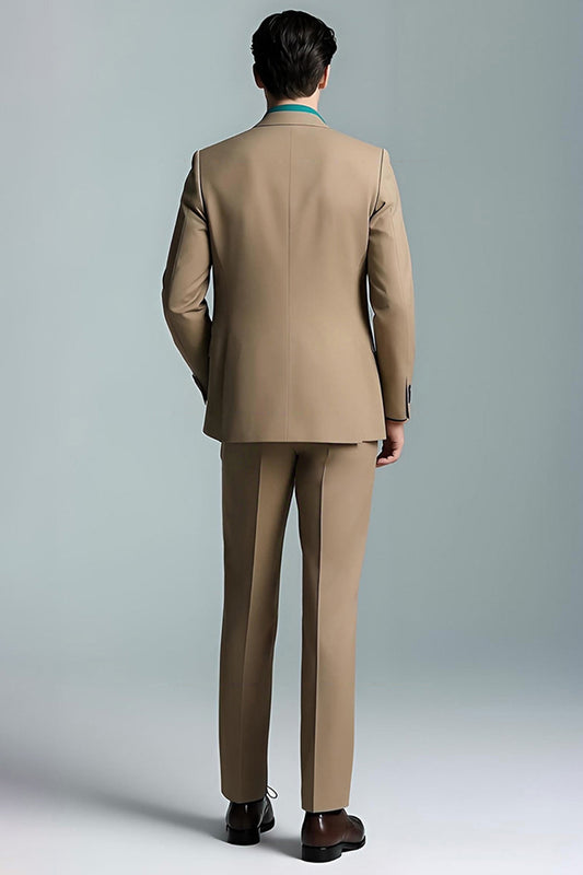 Trajes de hombre slim fit de 2 piezas con solapa de pico color caqui