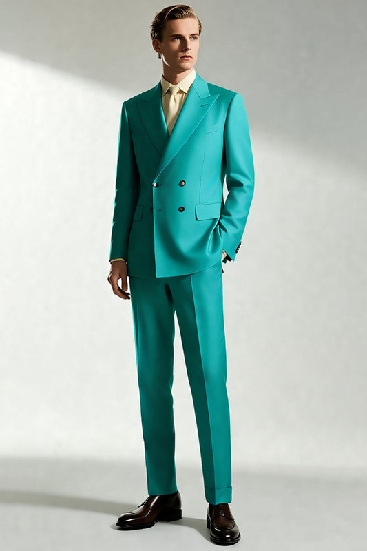 Costumes de bal turquoises pour homme à revers cranté et à un bouton