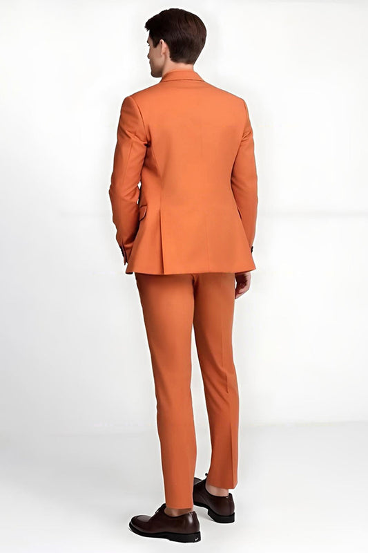 Men's Orange Peak Lapel Single Breasted Prom Suits