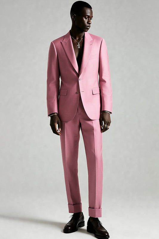 Costume de bal deux pièces gris et rose à revers en pointe pour homme