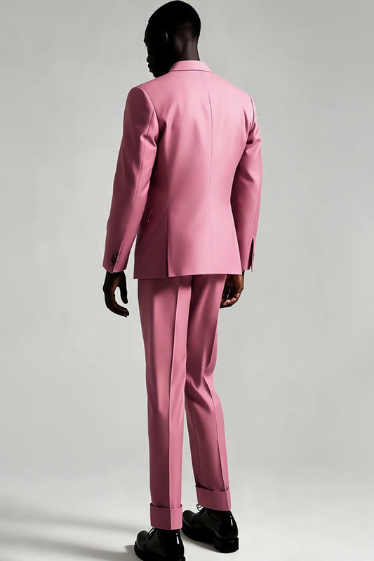 Costume de bal deux pièces gris et rose à revers en pointe pour homme