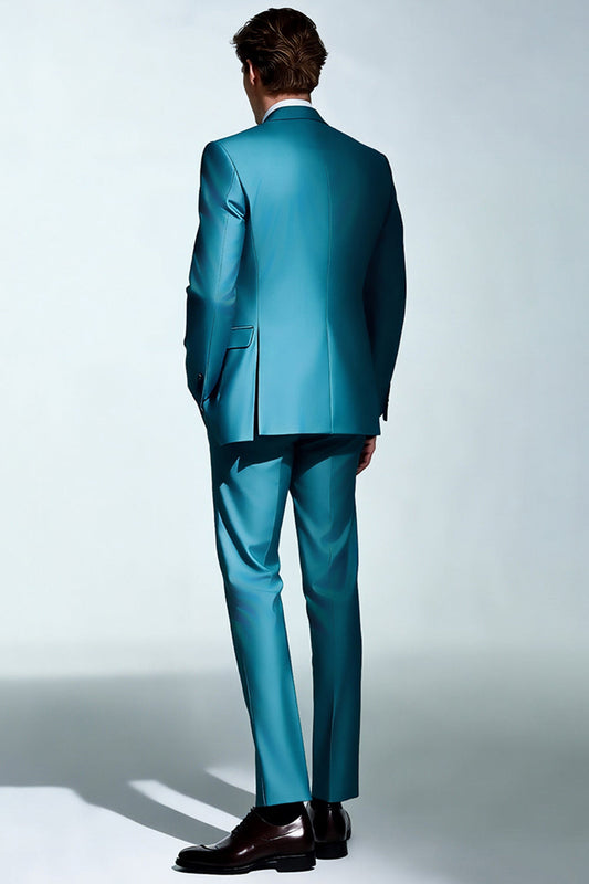 Costume 3 pièces pour homme à revers crantés, bleu paon