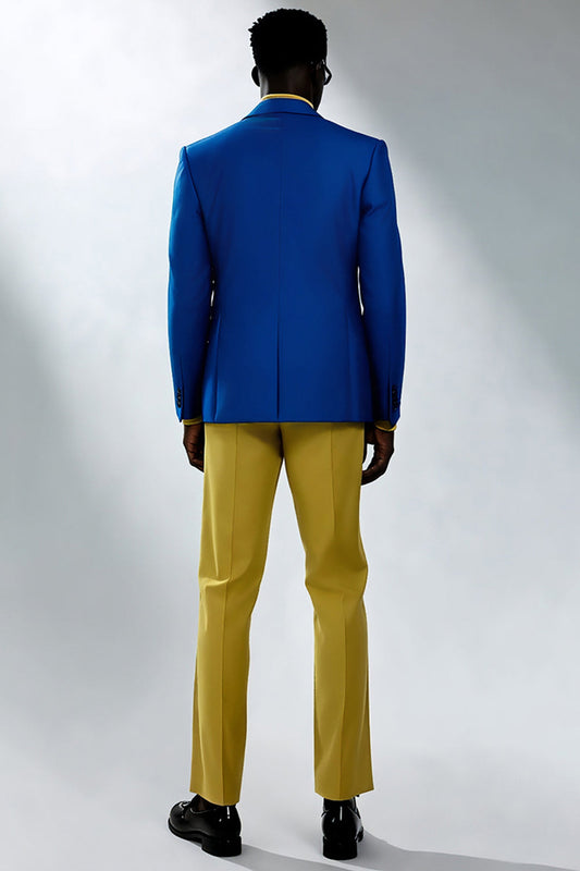 Costumes de bal croisés bleus à revers en pointe pour hommes