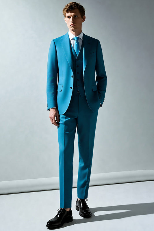 Costumes 2 pièces pour hommes bleu paon à revers crantés