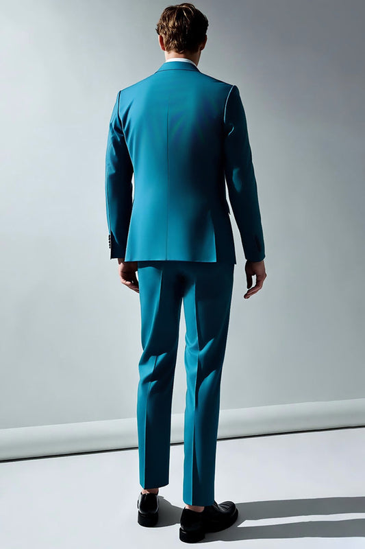 Costumes 2 pièces pour hommes bleu paon à revers crantés