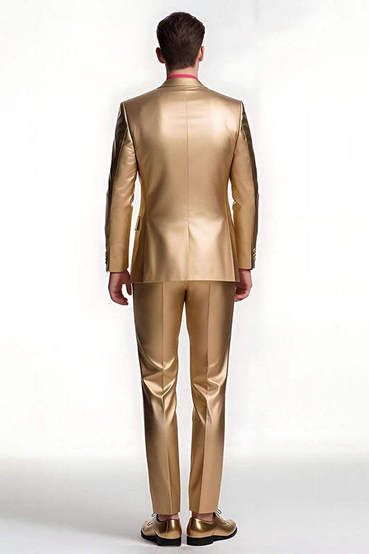 Men's Golden Prom Suit with One Button and Peak Lapel