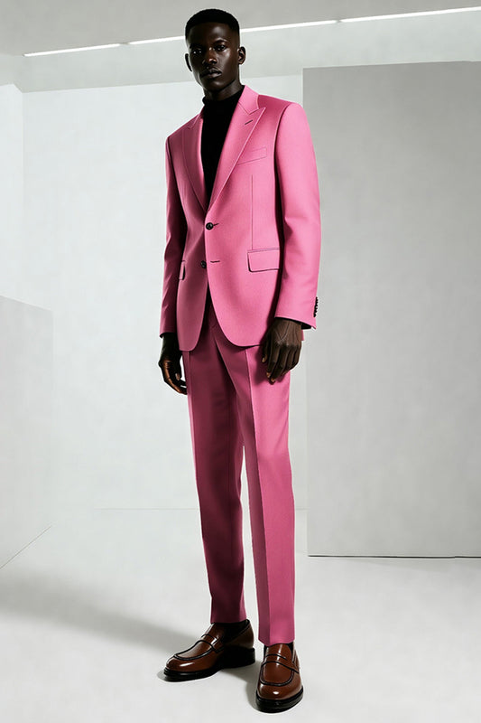 Costume de bal pour homme rose foncé avec revers en pointe et un bouton