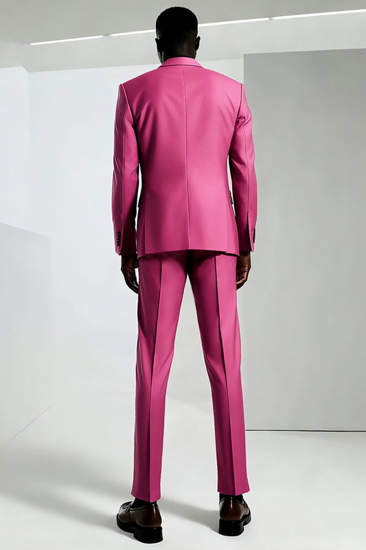 Costume de bal pour homme rose foncé avec revers en pointe et un bouton