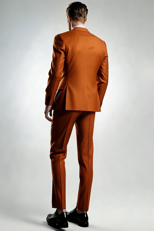 Costume homme orange foncé à revers crantés et un bouton