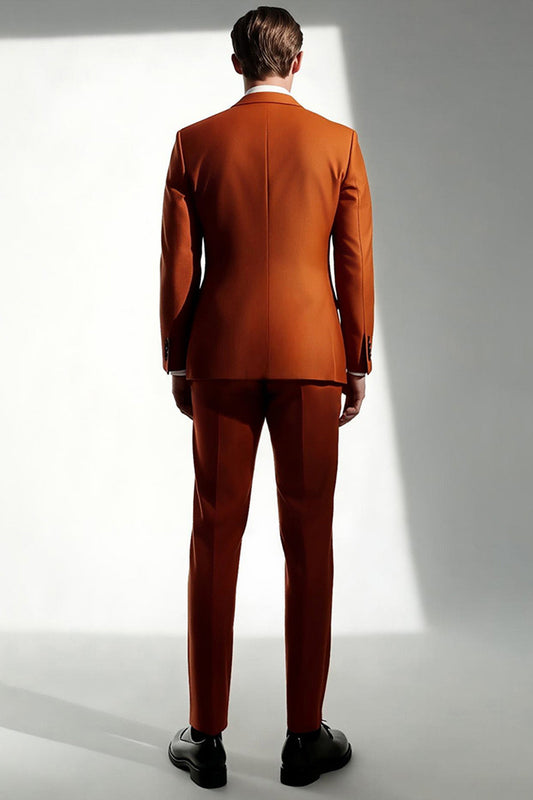 Costume de bal deux pièces orange foncé à revers pointus pour hommes