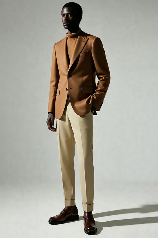 Costume homme croisé à revers pointus kaki foncé