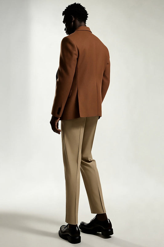 Costumes pour hommes à revers crantés, simple boutonnage, kaki foncé