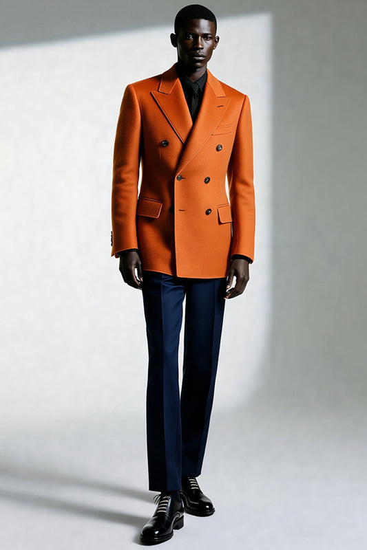 Costumes croisés orange foncé à revers crantés pour hommes