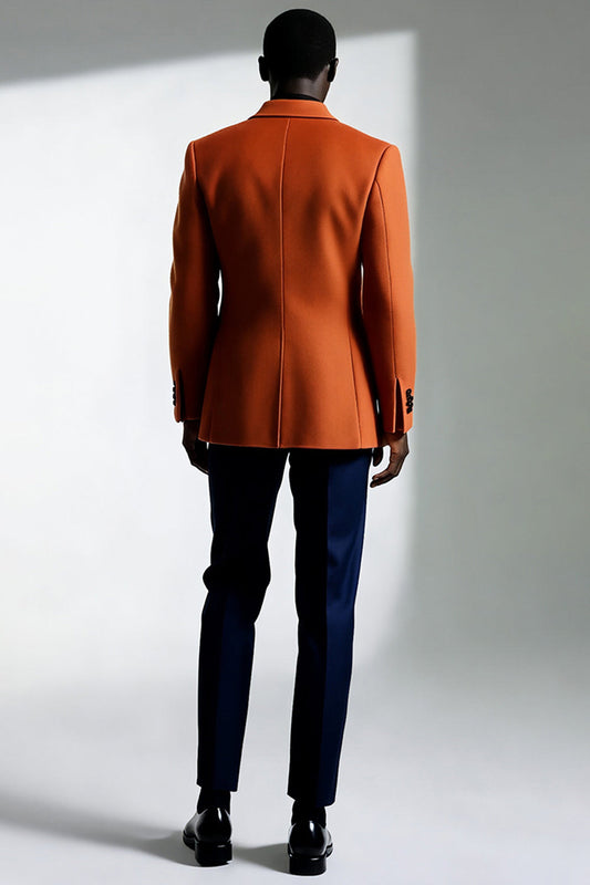 Costumes croisés orange foncé à revers crantés pour hommes