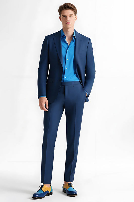 Dark Blue Notched Lapel 2-Piece Men's Prom Suits