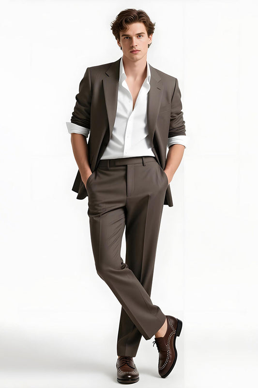 Grey Coffee 2-Piece Notched Lapel Men's Formal Suits
