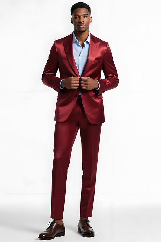 Peak Lapel 2-Piece Burgundy Single-Breasted Men's Prom Suit