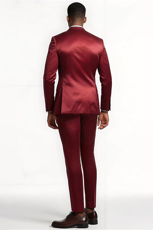 Peak Lapel 2-Piece Burgundy Single-Breasted Men's Prom Suit