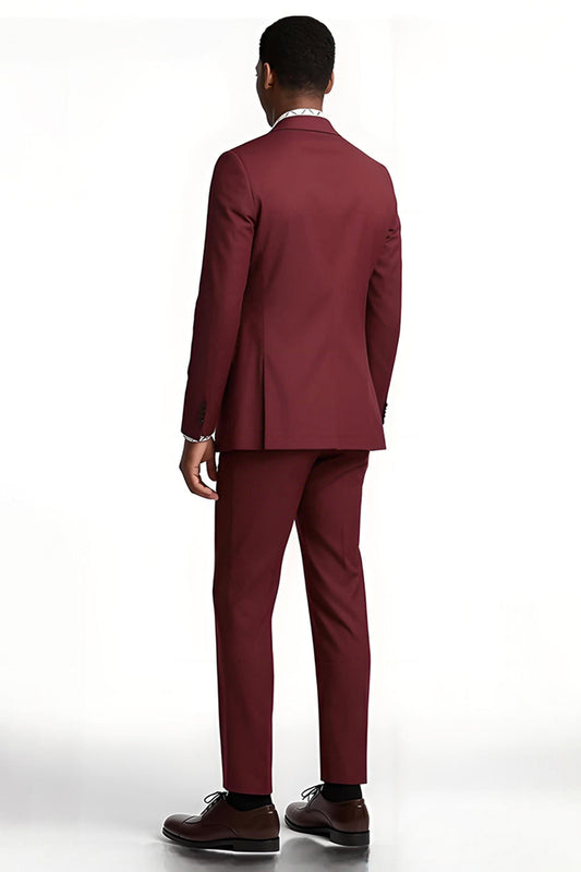 Burgundy Notched Lapel 2 Piece Slim Fit Men's Prom Suit