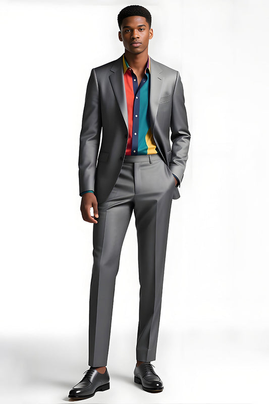 Notched Lapel 2-Piece Silver Grey Formal Business Suits